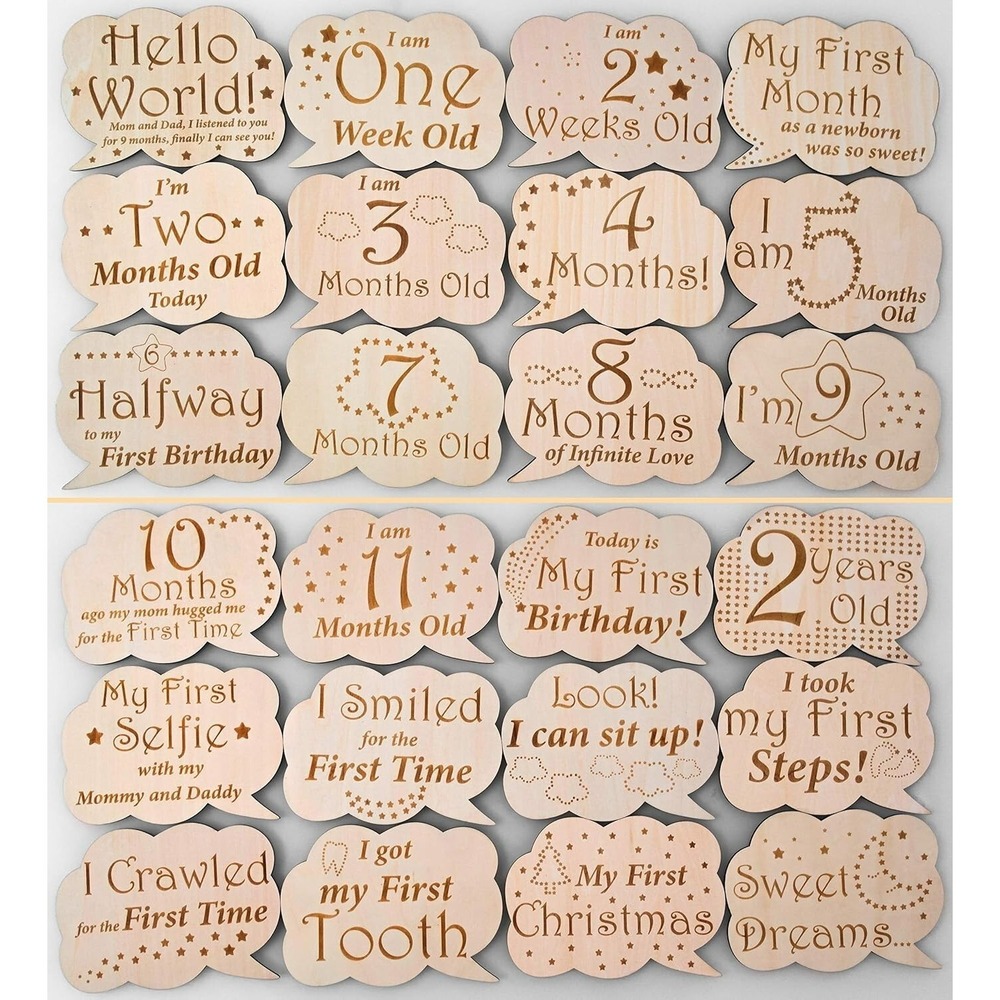 Heart's Sign Baby Milestone Cards 12 Wood Discs Monthly Photo Props
